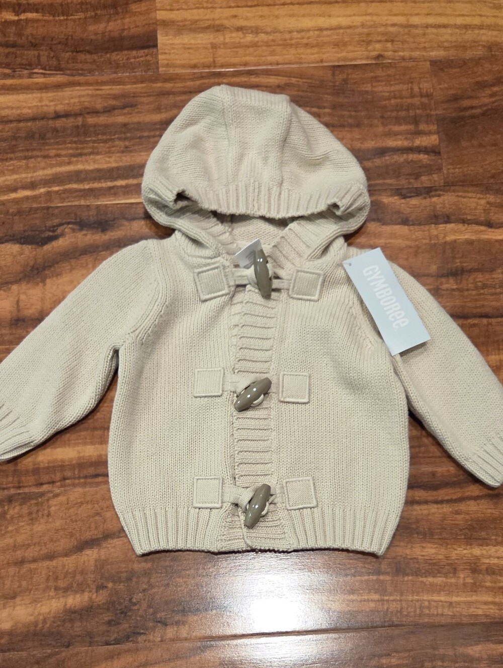 Gymboree NWT 3-6 Months Beige Hooded Toggle Knit Cardigan